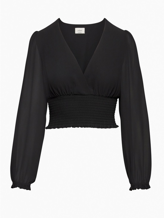 Aritzia Tops - NWT! Aritzia Wilfred Wistful Blouse - Black Puff Sleeve Cropped Boho Top